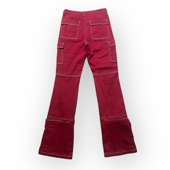 Y2K Fashion Nova Cargo Jeans Women’s 9 Bootcut Camden Utility in Raspberry Red - Picture 2 of 8